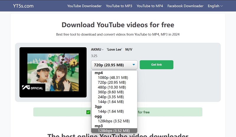 Convert YouTube to MP3 on YT5s