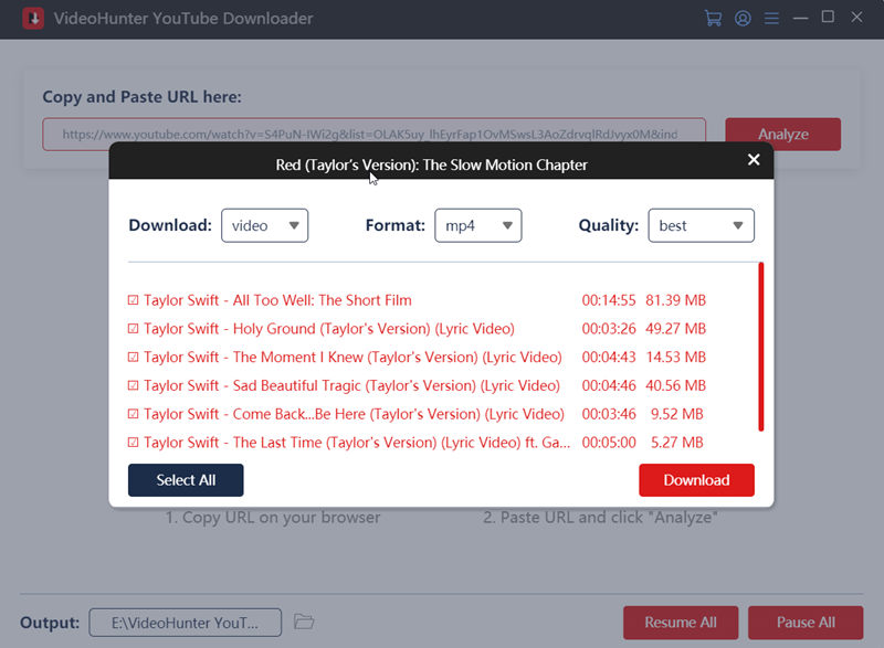 Format de sortie du téléchargeur YouTube VideoHunter