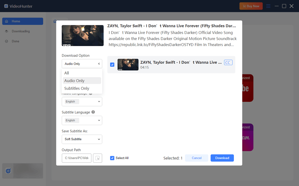 Select Download Audio Only