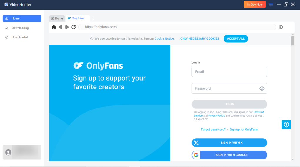 Log in to Your OnlyFans Account in VideoHunter