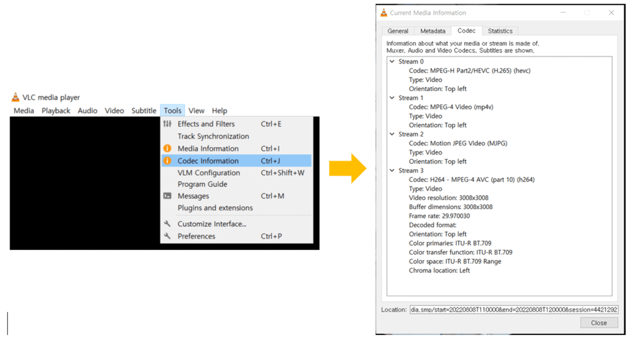 Klik op Extra en codec-informatie