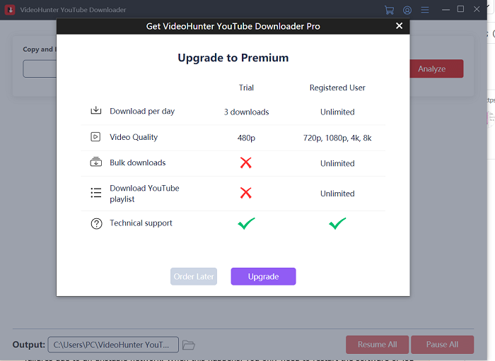 Upgrade VideoHunter YouTube Downloader