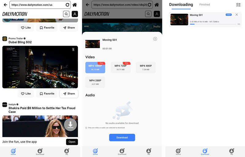 Application de téléchargement de vidéos VideoHunter Dailymotion